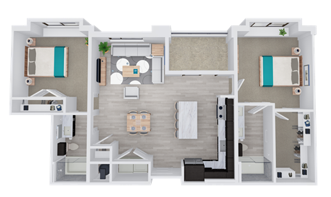 Floor plan for 2 beds, 2 baths, 1087 sqft